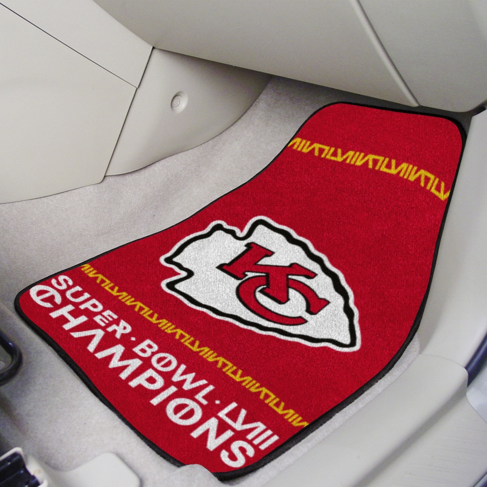 Kansas City Chiefs Super Bowl 58 Champions Car Floor Mats 18 x 27 Carpeted Pair