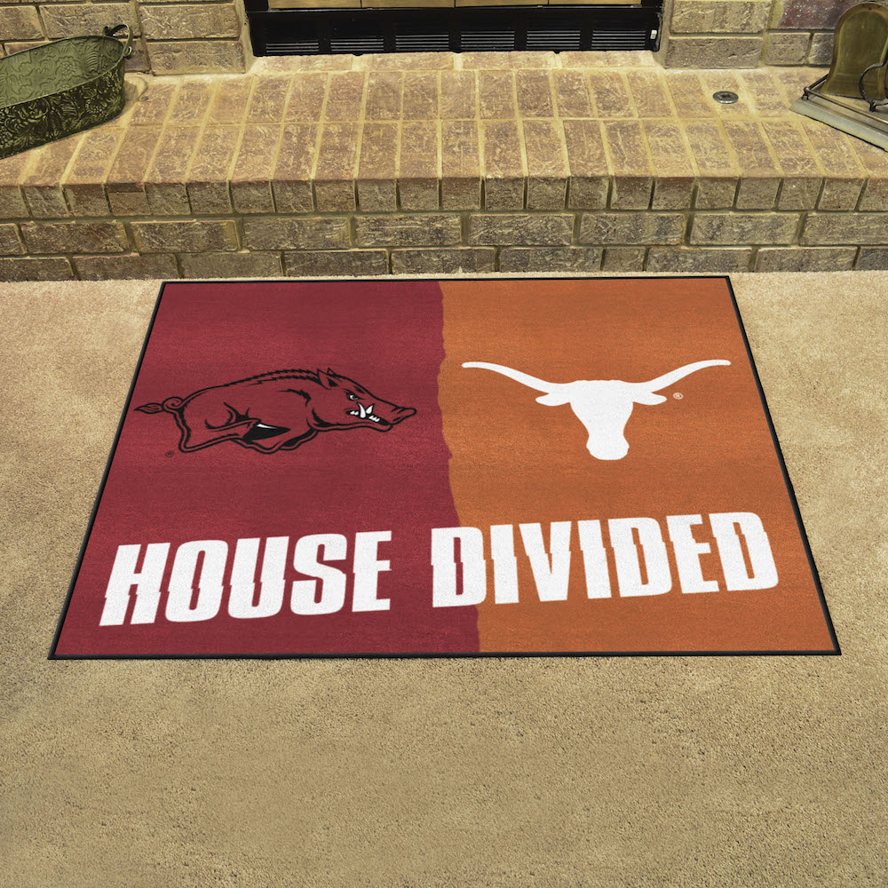 NCAA House Divided Rivalry Rug Arkansas Razorbacks - Texas Longhorns