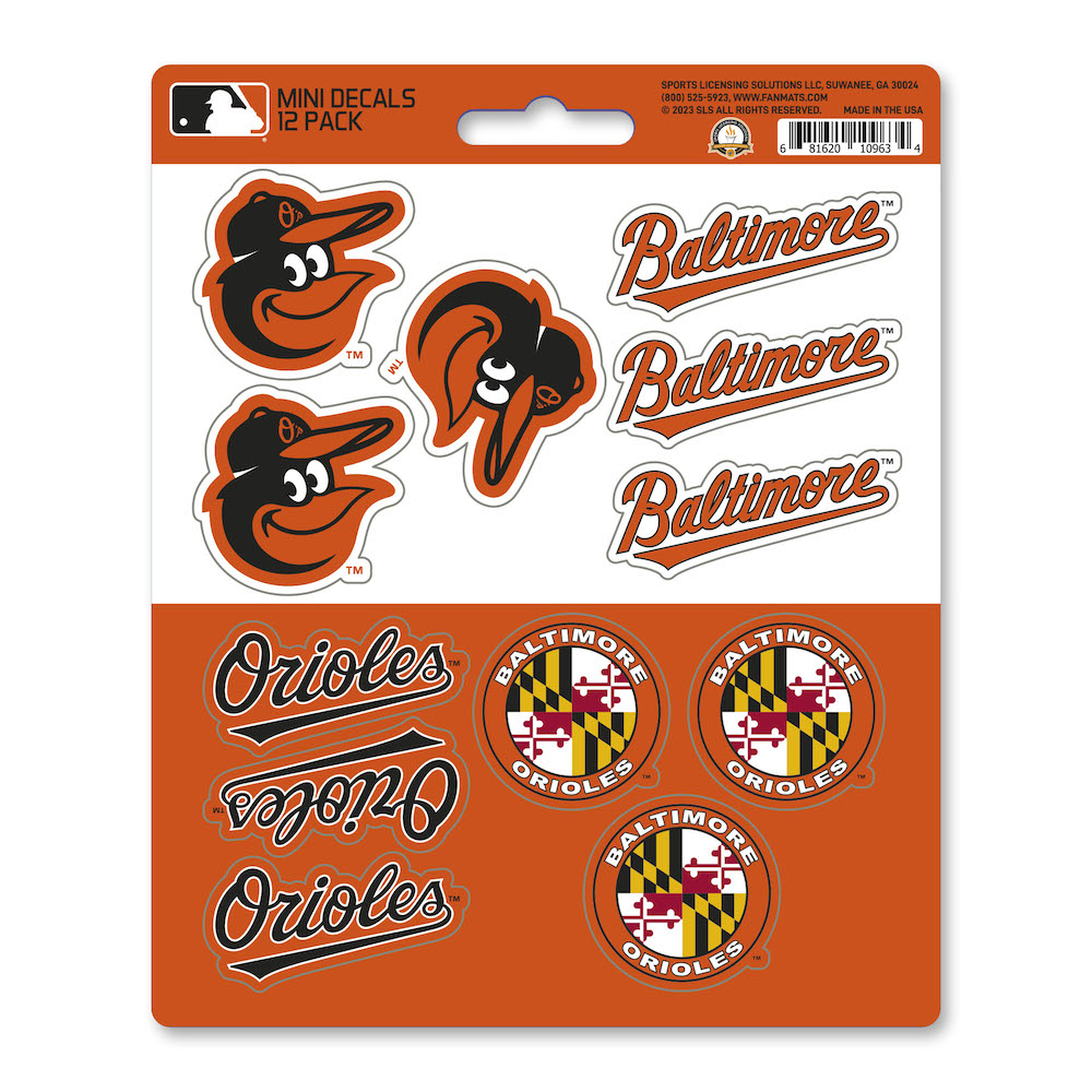 Baltimore Orioles Team Logo Mini Decal 12 Pack