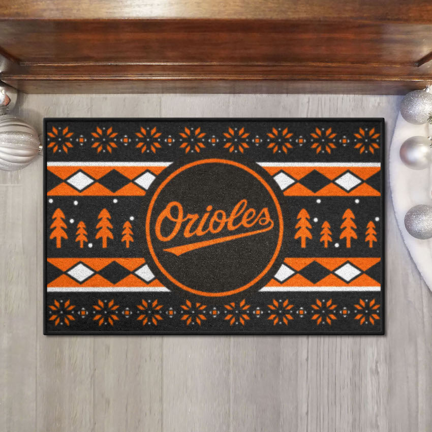 Baltimore Orioles ALT LOGO Holiday Sweater Themed 20 x 30 STARTER Floor Mat