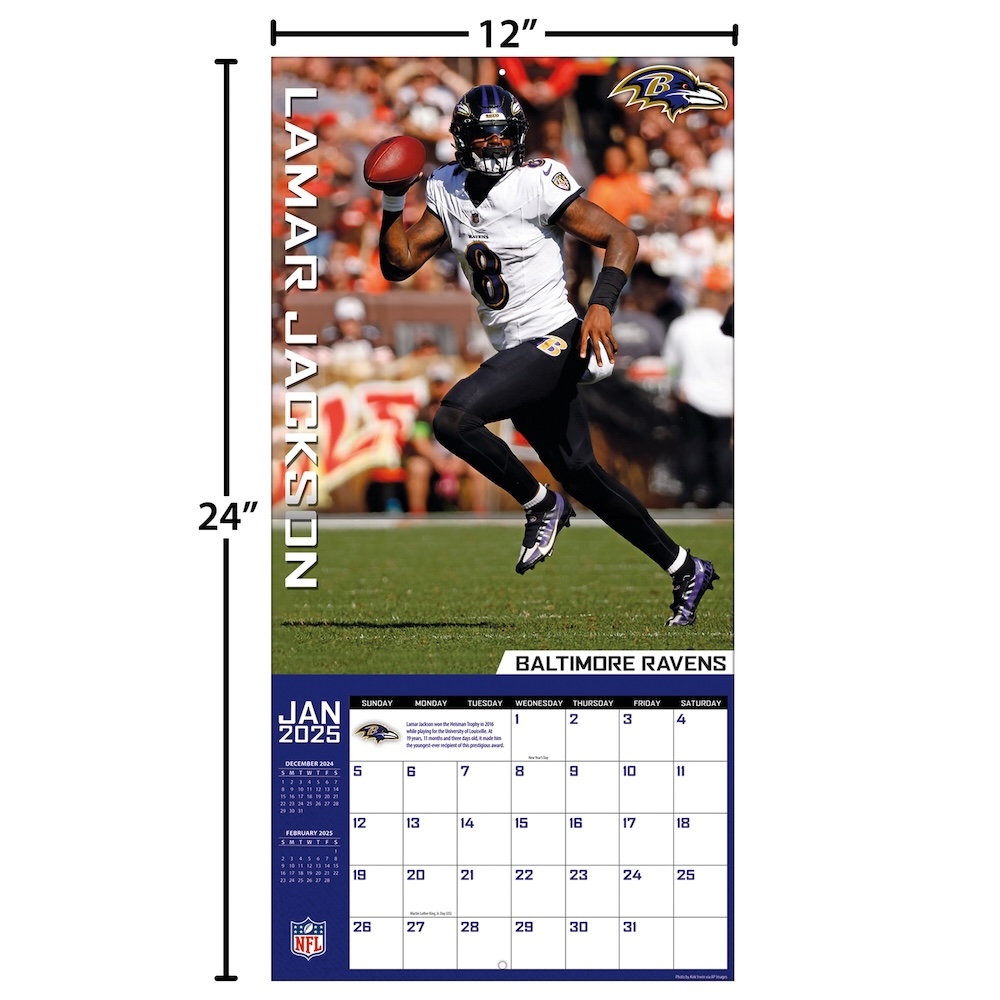 Baltimore Ravens Lamar Jackson 2025 NFL Wall Calendar