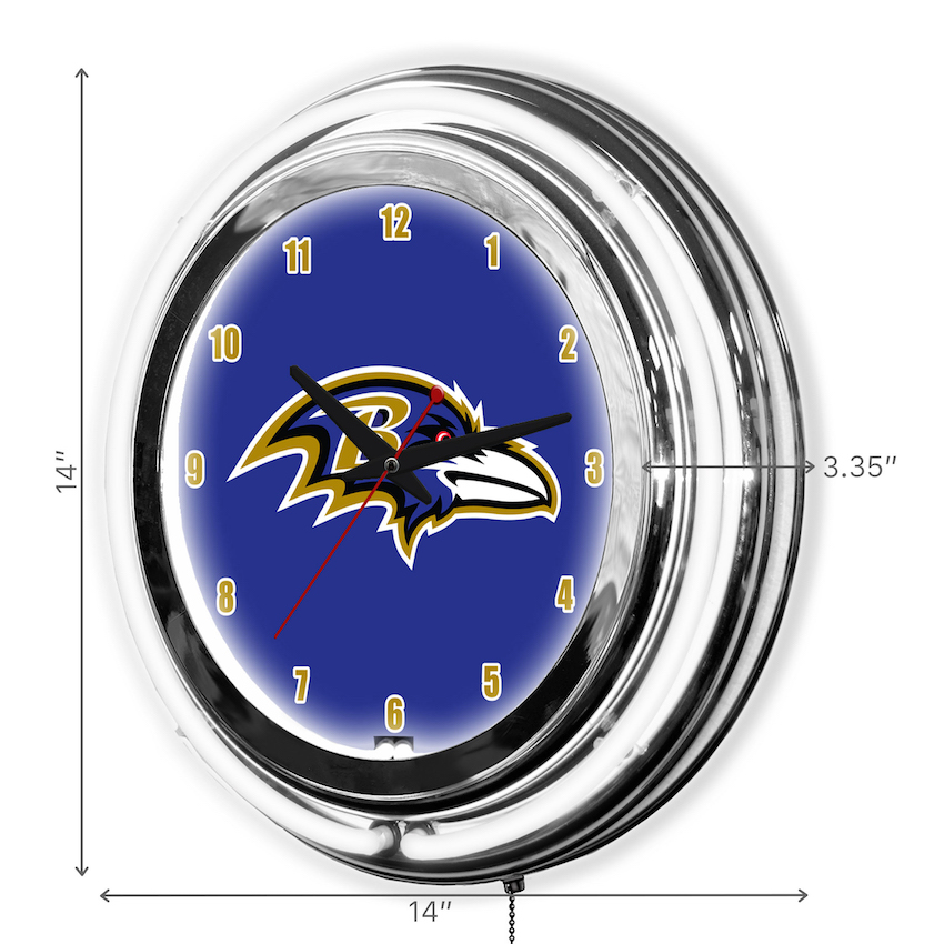 Baltimore Ravens Chrome NEON Clock 14 inch