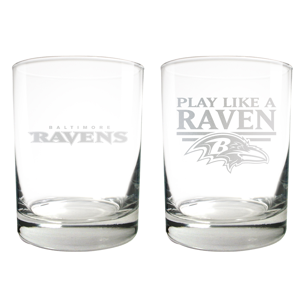 NFL Baltimore Ravens Laser Etched Rocks Glass Set - 2pc