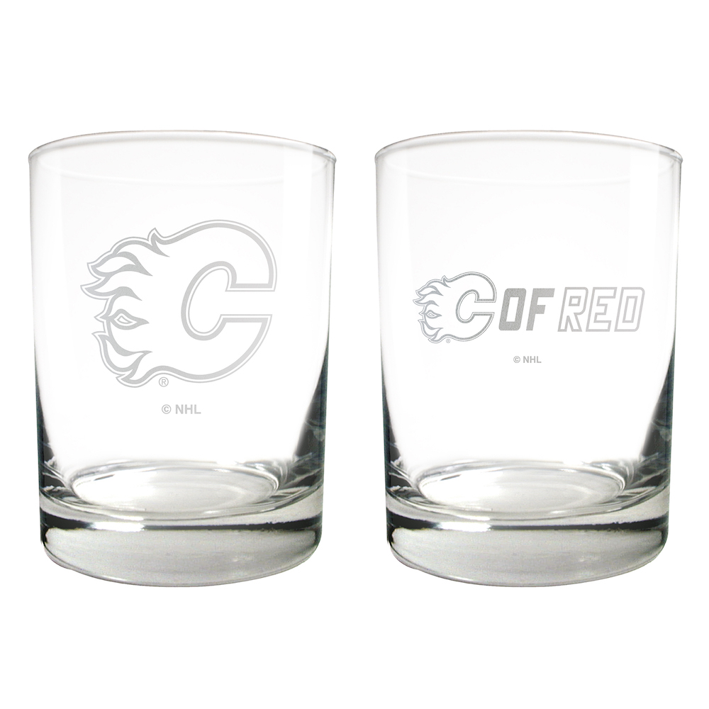 Calgary Flames 2pc Rocks Glass Set