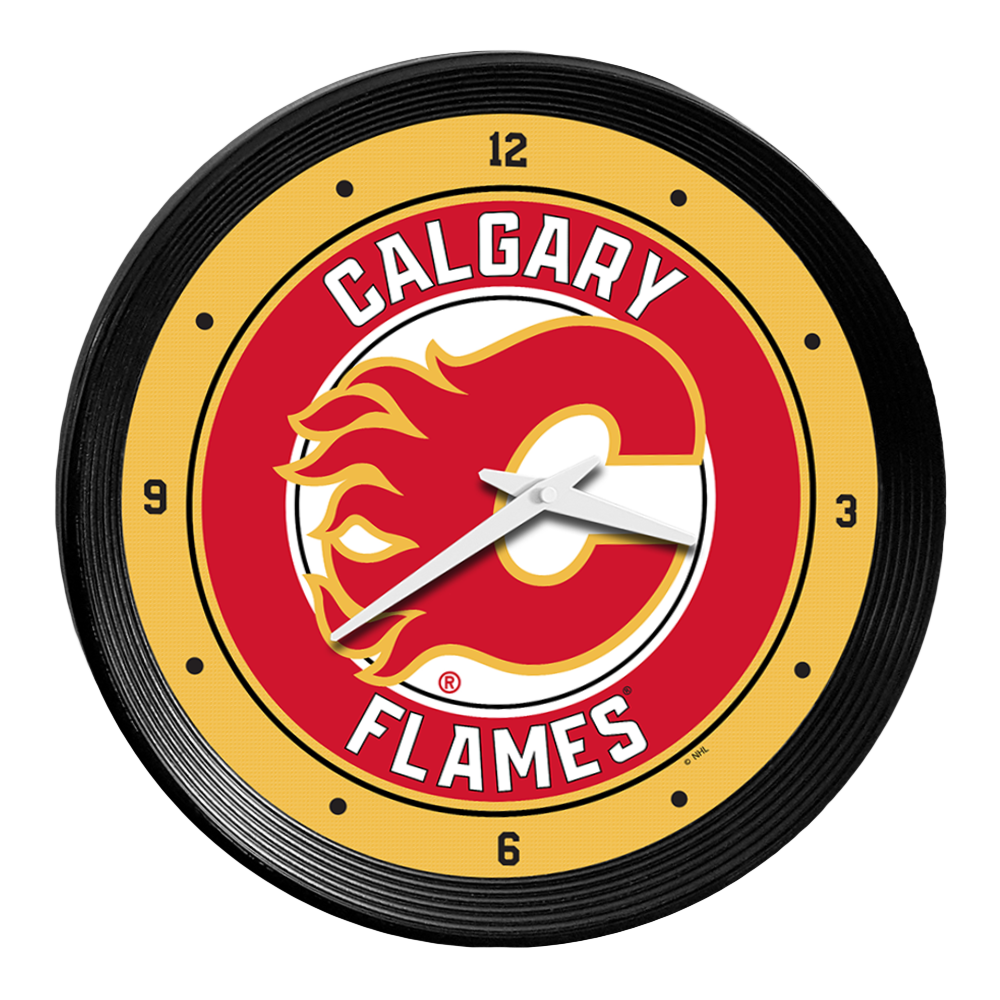 Calgary Flames Ribbed Frame Wall Clock