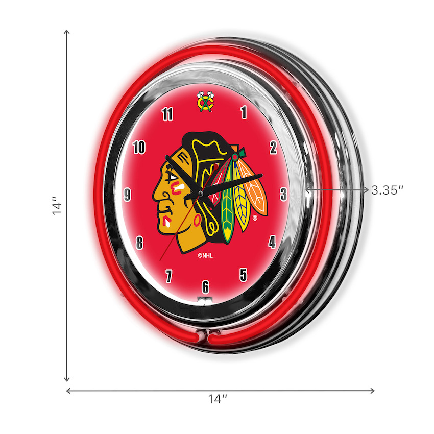 Chicago Blackhawks Chrome NEON Clock 14 inch