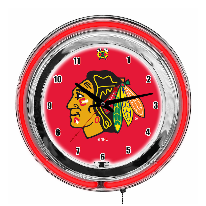 Chicago Blackhawks Chrome NEON Clock 14 inch