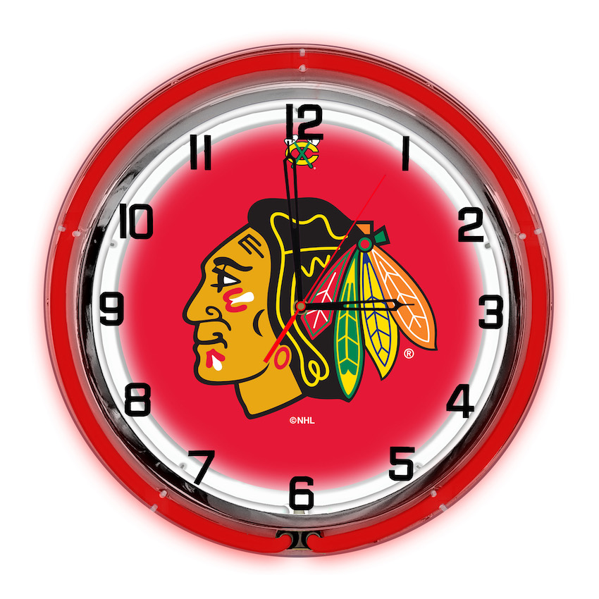 Chicago Blackhawks Chrome NEON Clock 18 inch