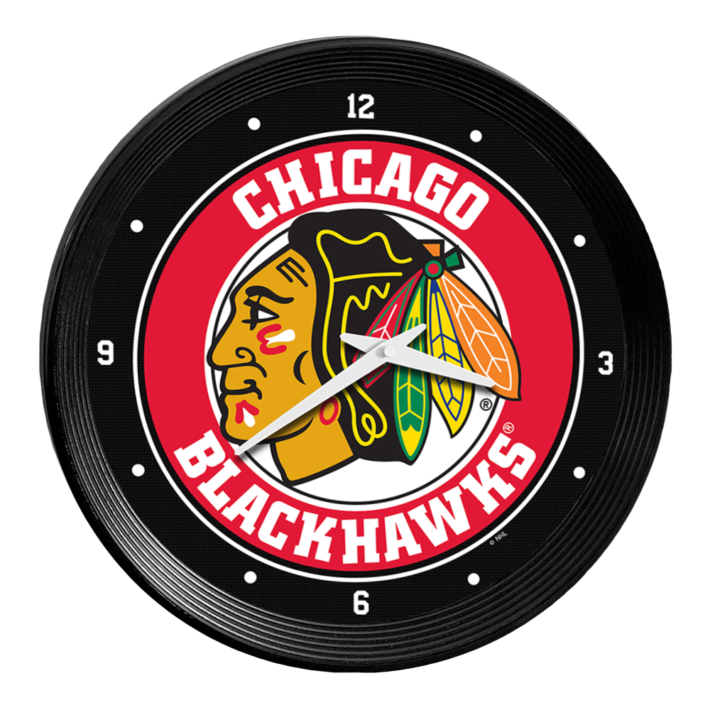 Chicago Blackhawks Ribbed Frame Wall Clock