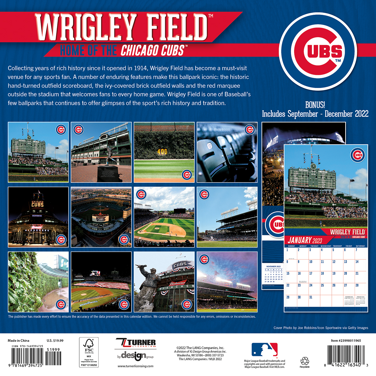 Chicago Cubs Wrigley Field 2025 Wall Calendar