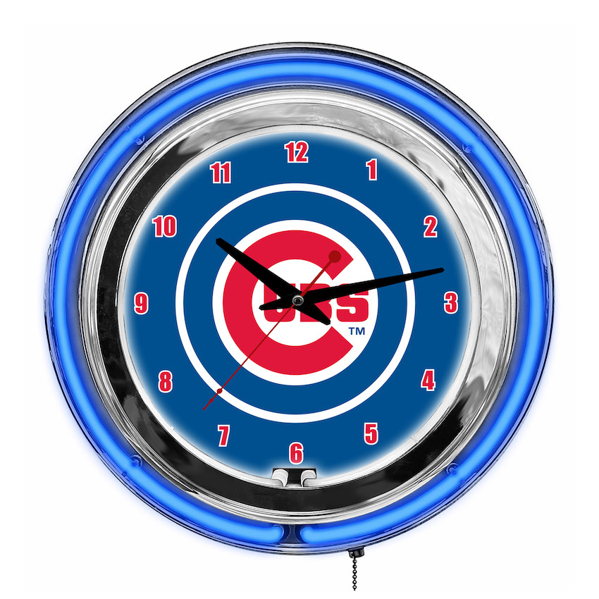 Chicago Cubs Chrome NEON Clock 14 inch