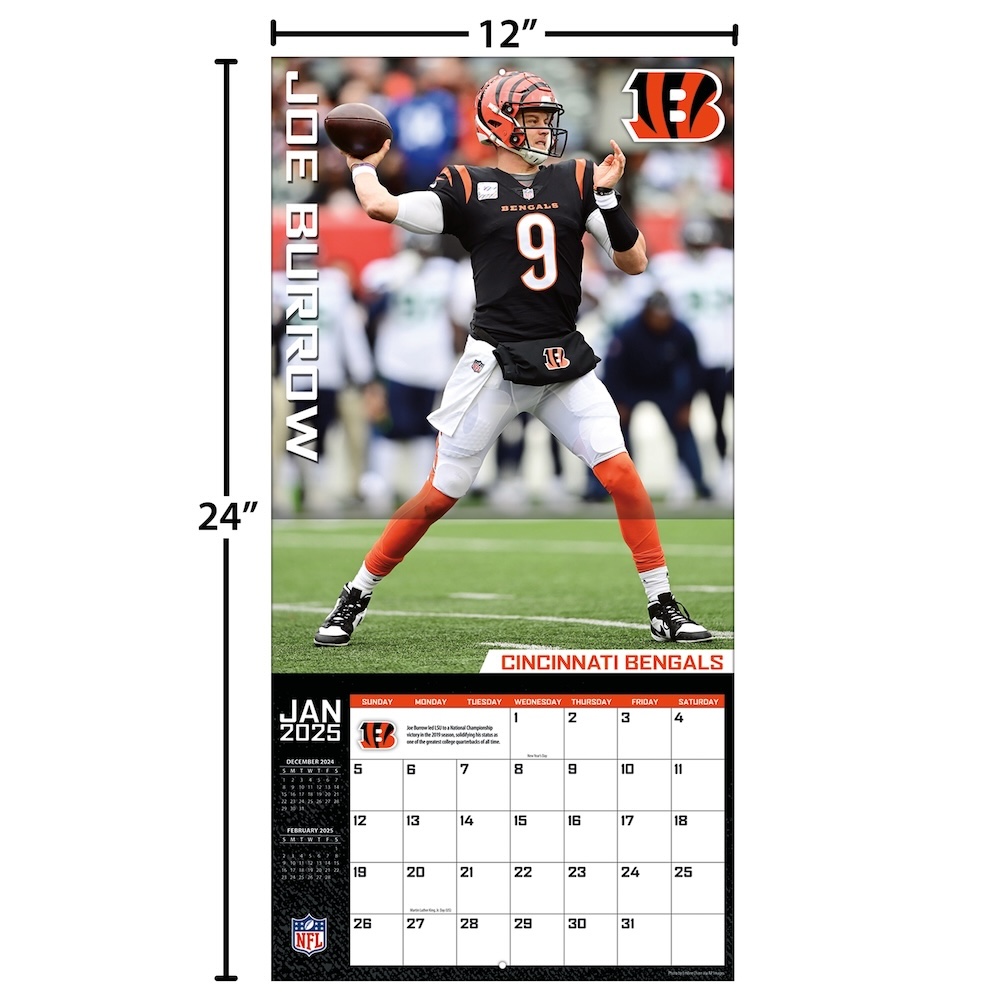 Cincinnati Bengals Joe Burrow 2025 NFL Wall Calendar