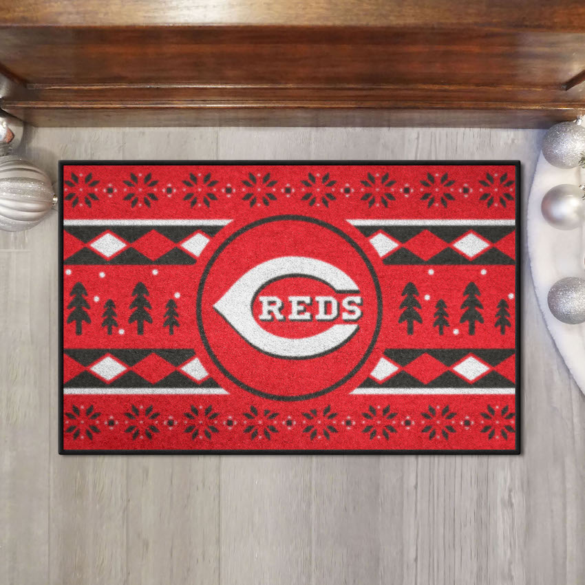 Cincinnati Reds Holiday Sweater Themed 20 x 30 STARTER Floor Mat