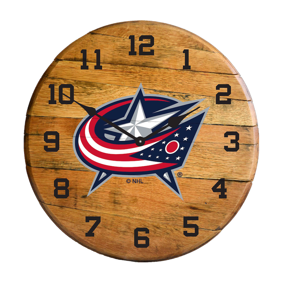 Columbus Blue Jackets Oak Barrel Clock