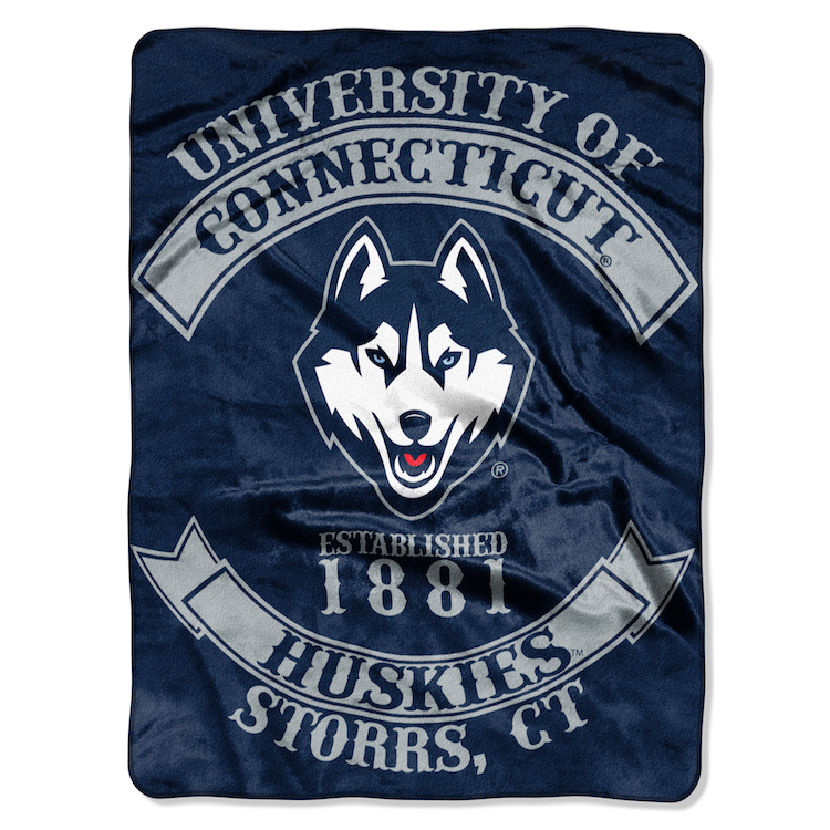 Connecticut Huskies Large Plush Fleece Raschel Blanket 60 x 80