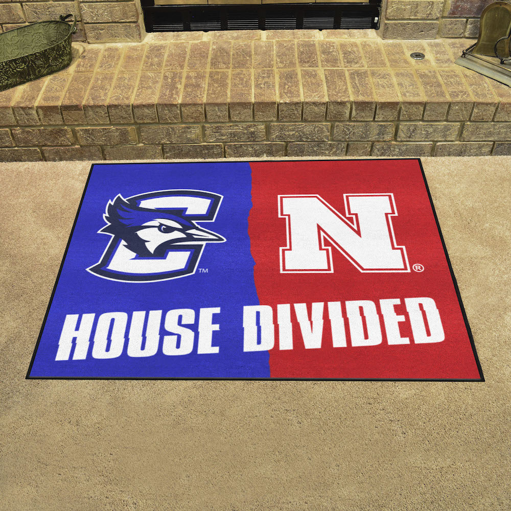 NCAA House Divided Rivalry Rug Creighton Blue Jays - Nebraska Cornhuskers
