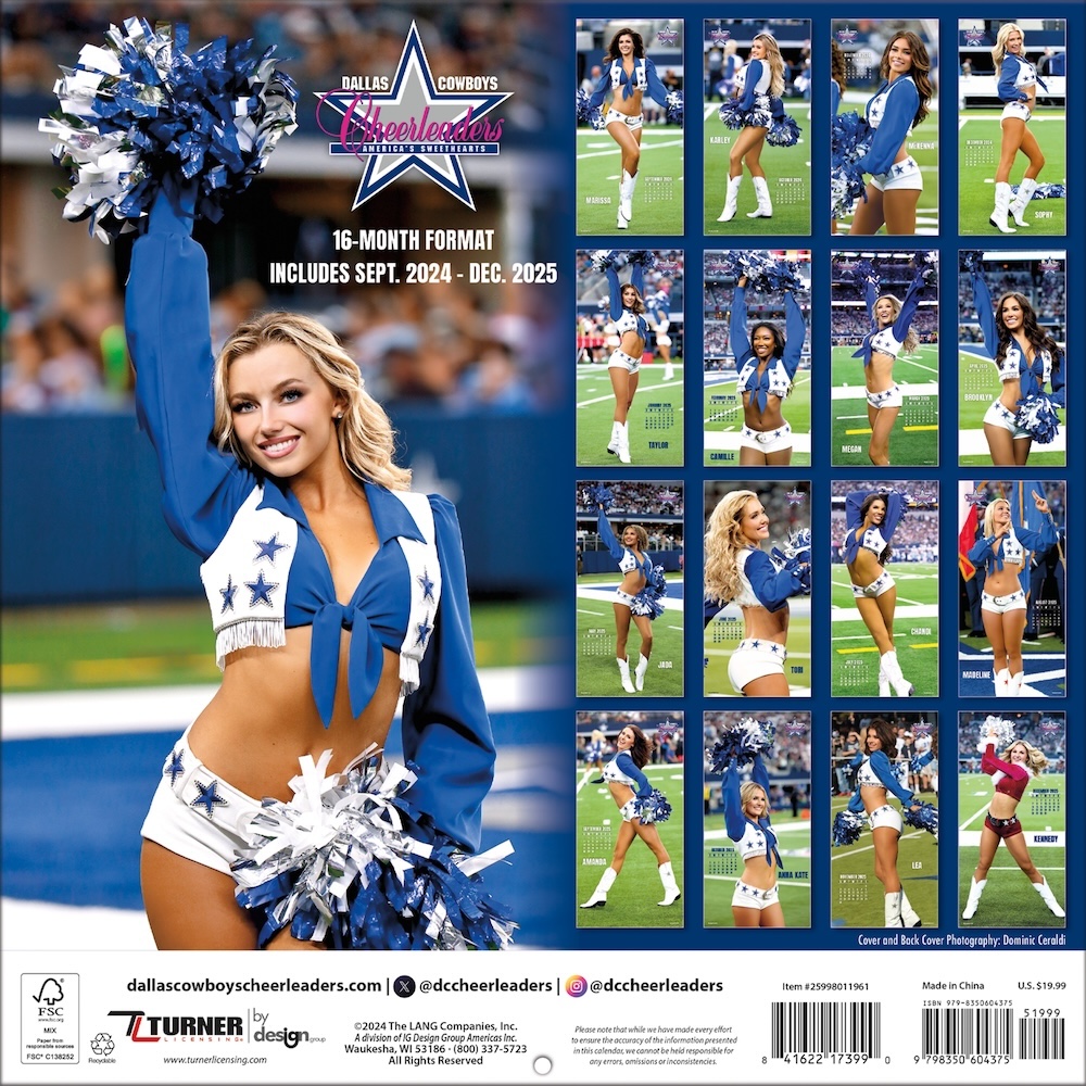 Dallas Cowboys Cheerleaders 2025 Wall Calendar 12 x 12