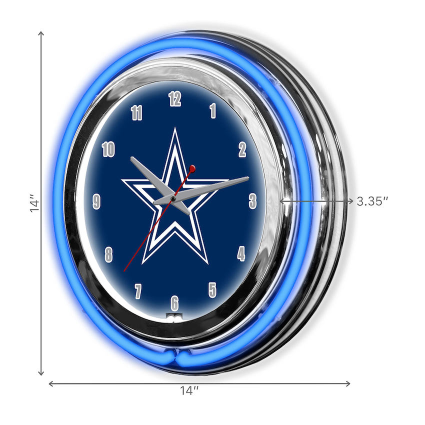 Dallas Cowboys Chrome NEON Clock 14 inch