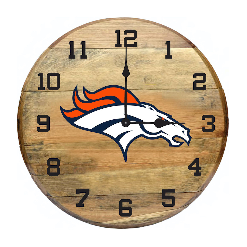 Denver Broncos Oak Barrel Clock