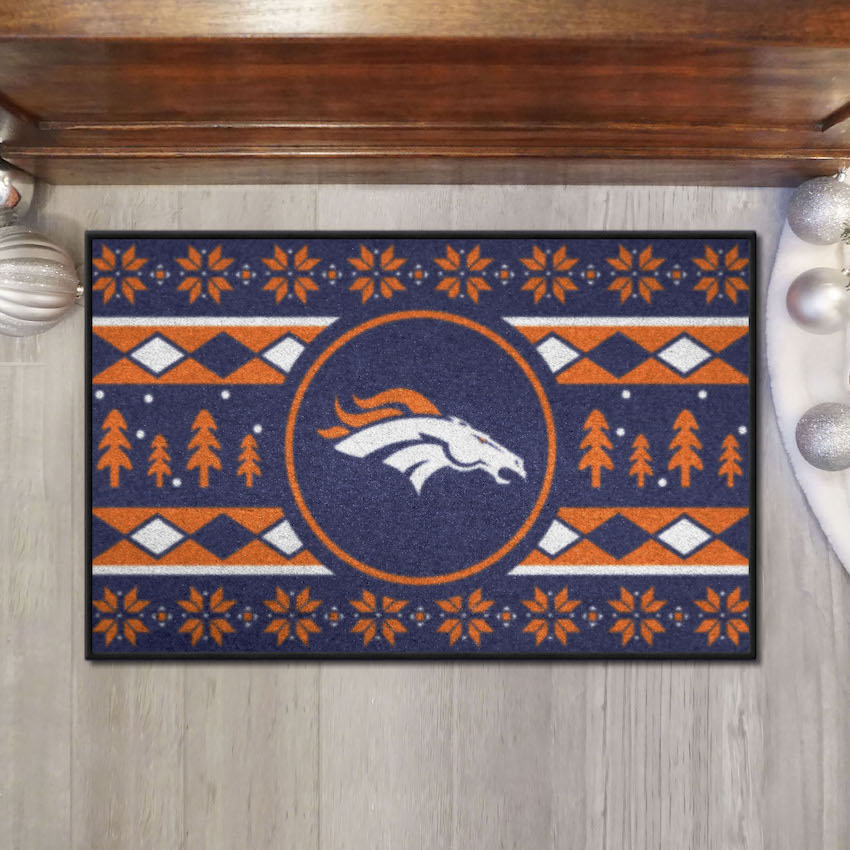 Denver Broncos Holiday Sweater Themed 20 x 30 STARTER Floor Mat