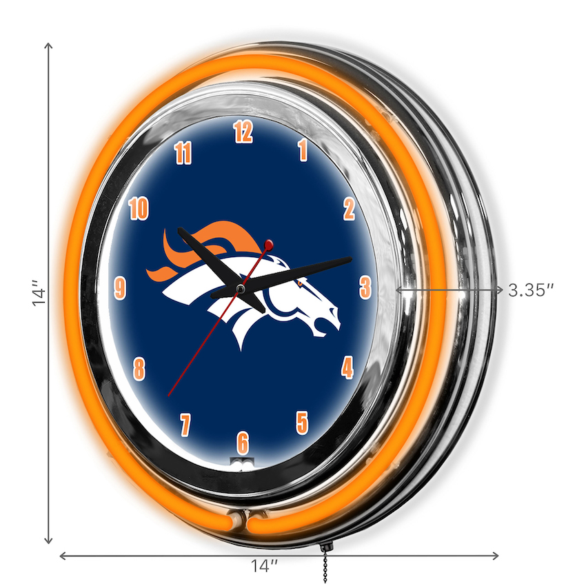 Denver Broncos Chrome NEON Clock 14 inch