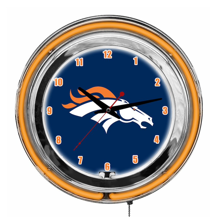 Denver Broncos Chrome NEON Clock 14 inch