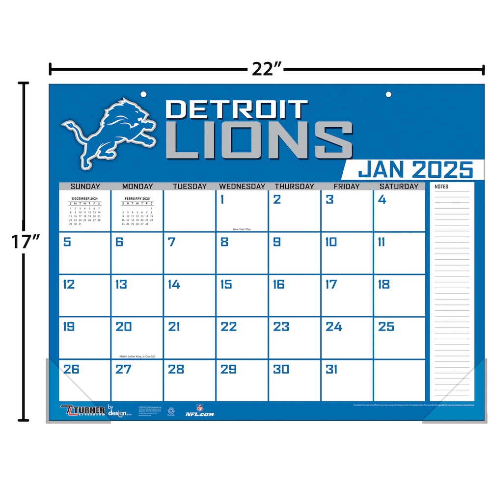 Detroit Lions 2025 NFL 22 X 17 Desk Calendar