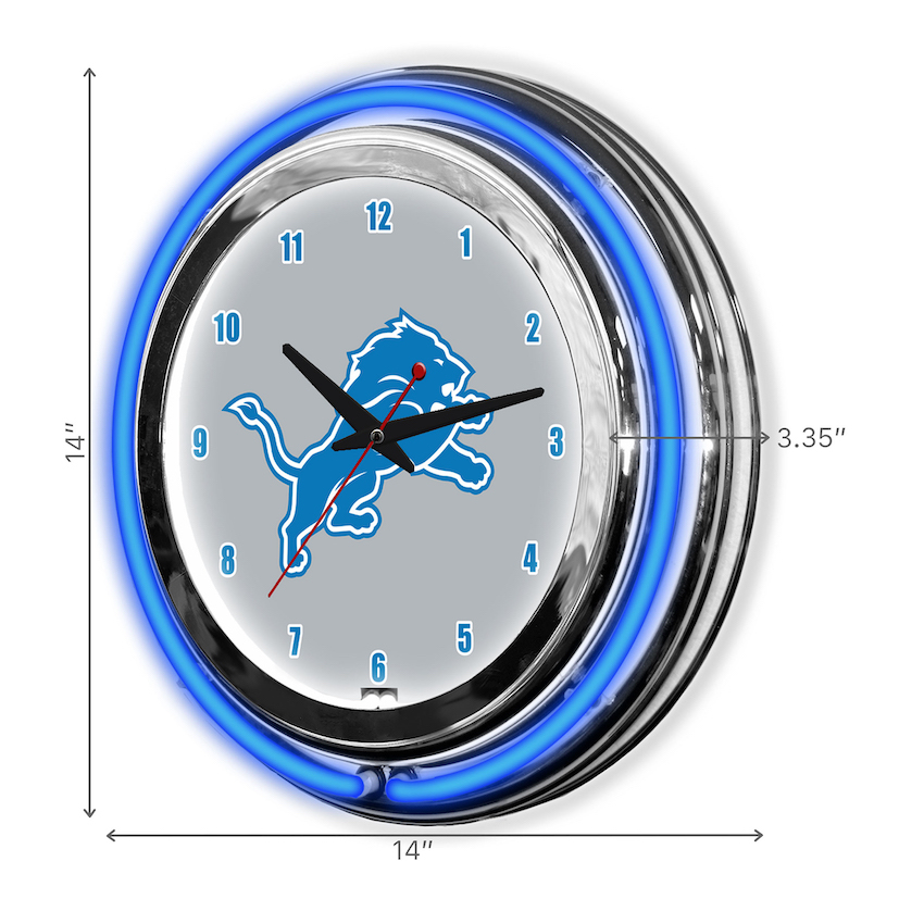 Detroit Lions Chrome NEON Clock 14 inch