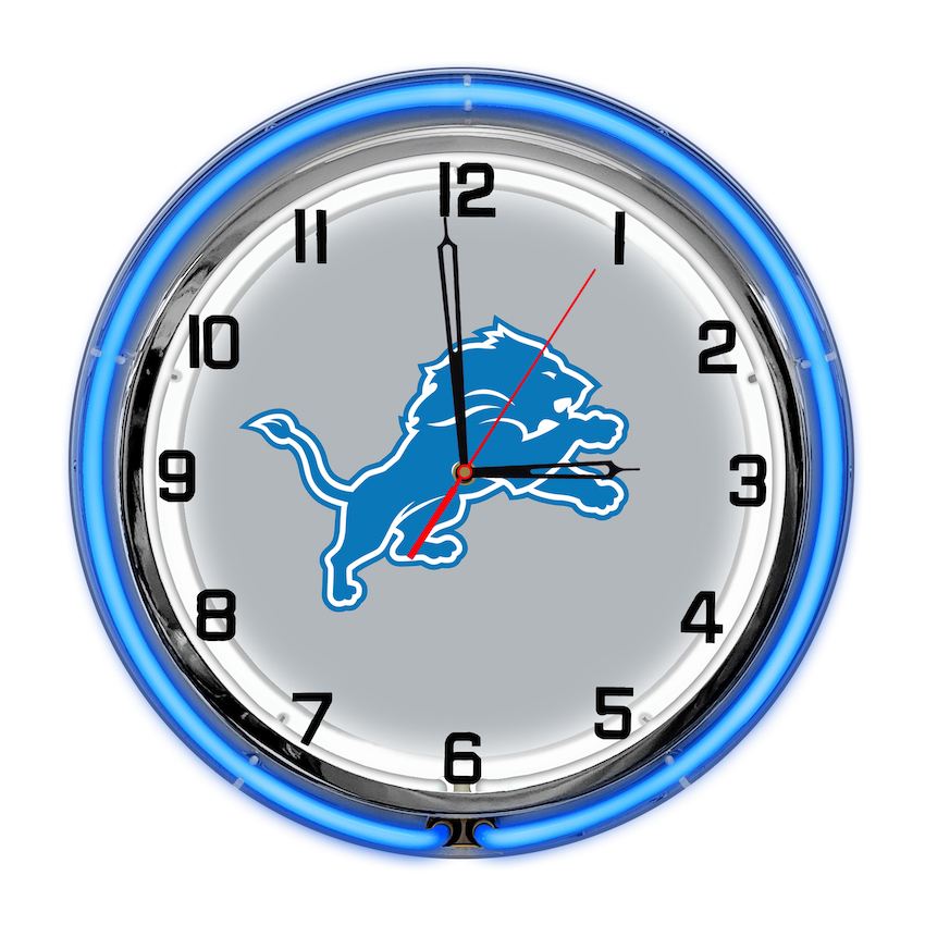 Detroit Lions Chrome NEON Clock 18 inch