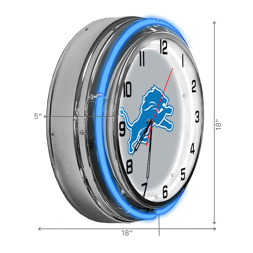 Detroit Lions Chrome NEON Clock 18 inch