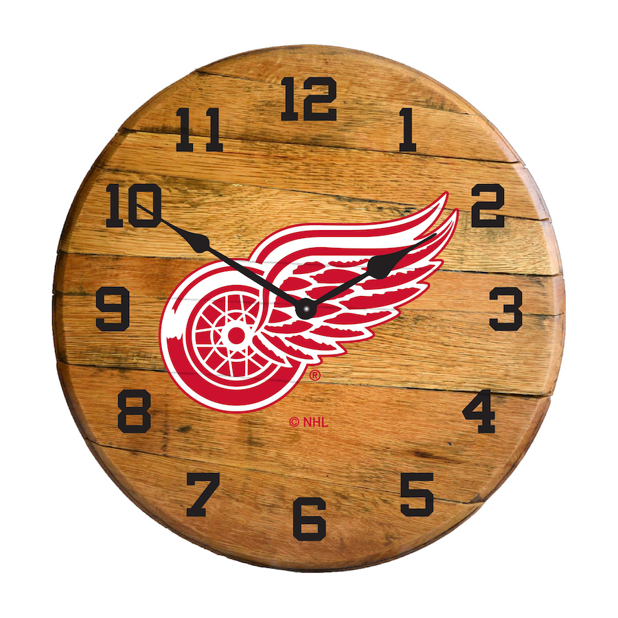 Detroit Red Wings Oak Barrel Clock