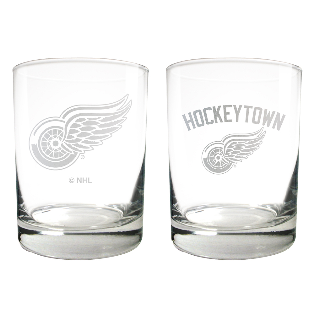 Detroit Red Wings 2pc Rocks Glass Set