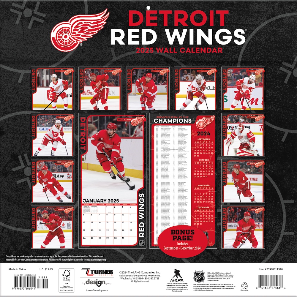 Detroit Red Wings 2025 NHL Team Wall Calendar