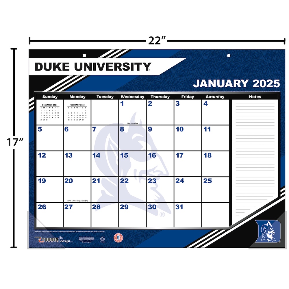 Duke Blue Devils 2025 NCAA 22 X 17 Desk Calendar