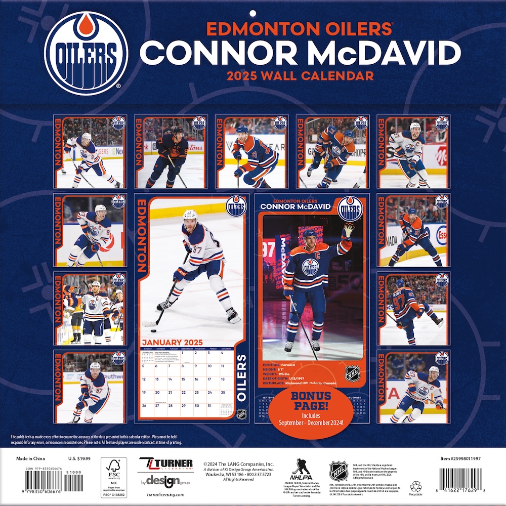 Edmonton Oilers Connor McDavid 2025 NHL Wall Calendar