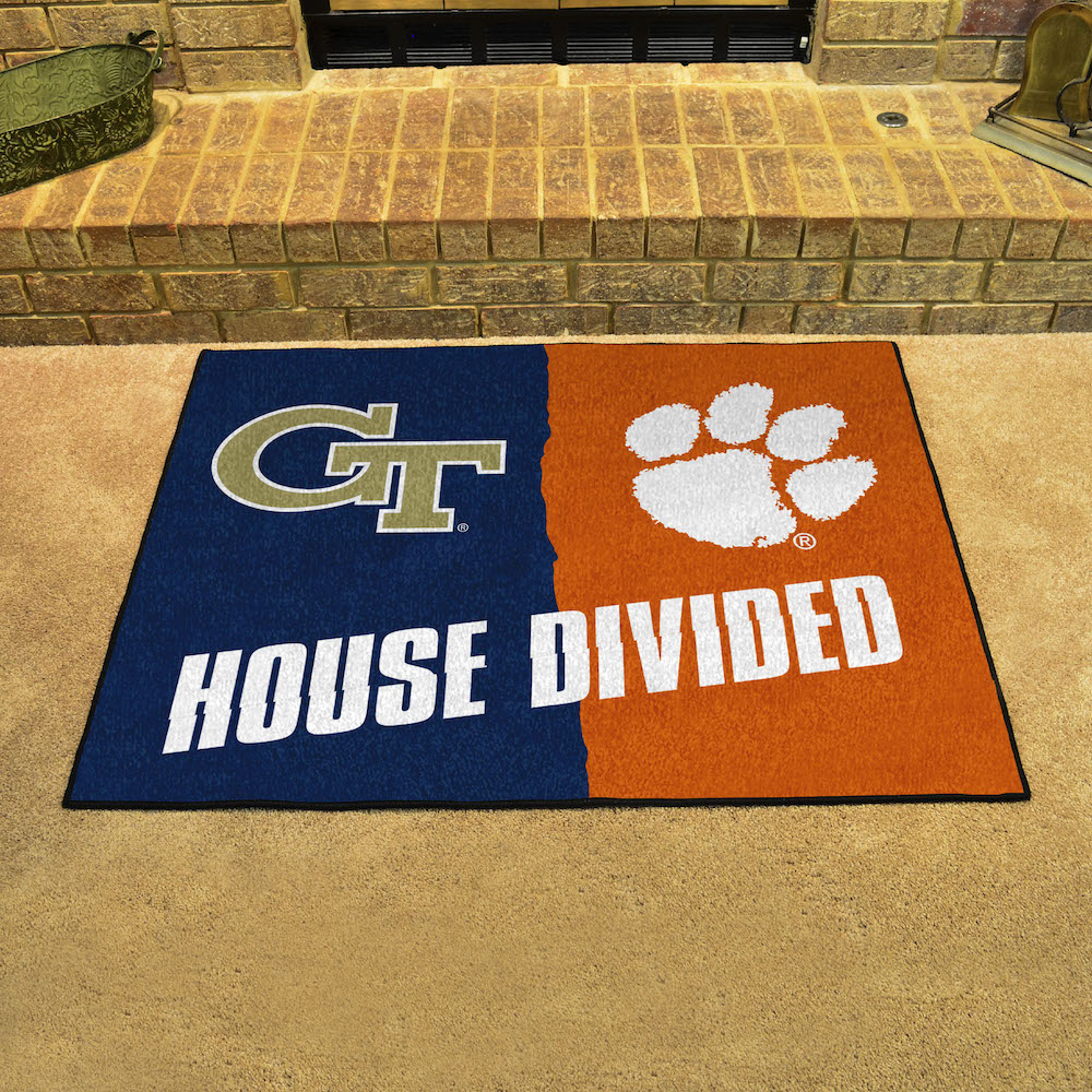 NCAA House Divided Rivalry Rug Georgia Tech Yellow Jackets - Clemson Tigers