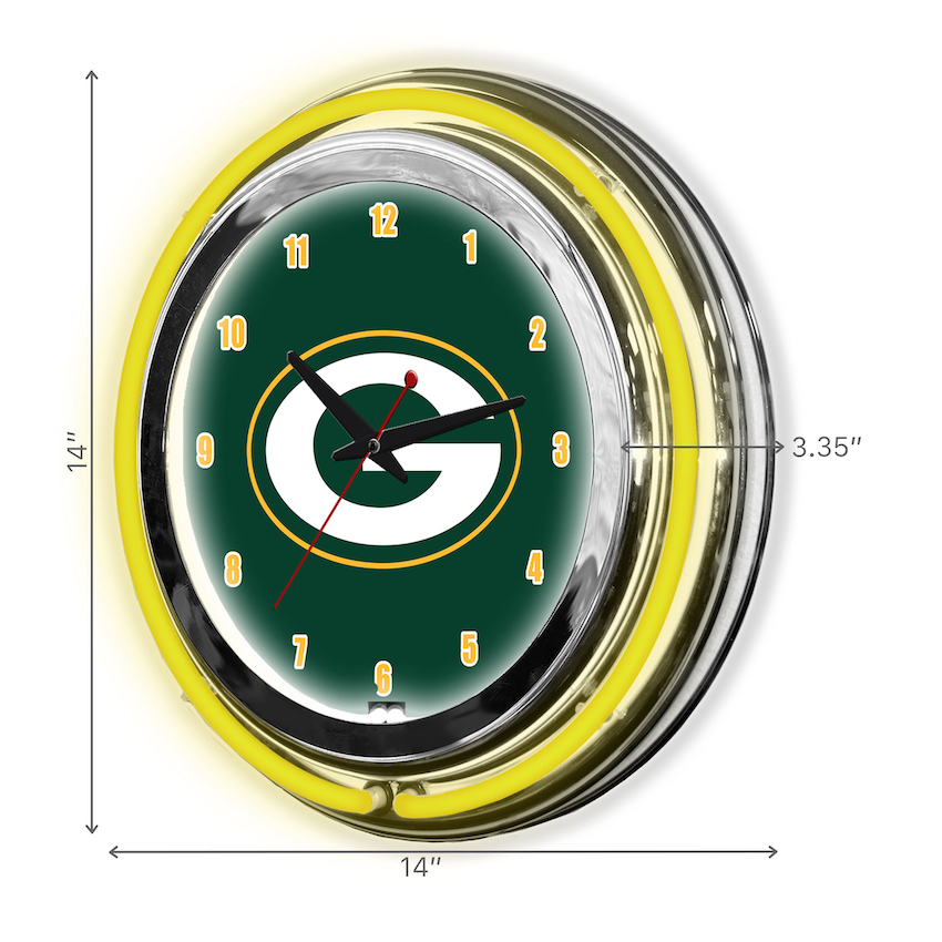 Green Bay Packers Chrome NEON Clock 14 inch