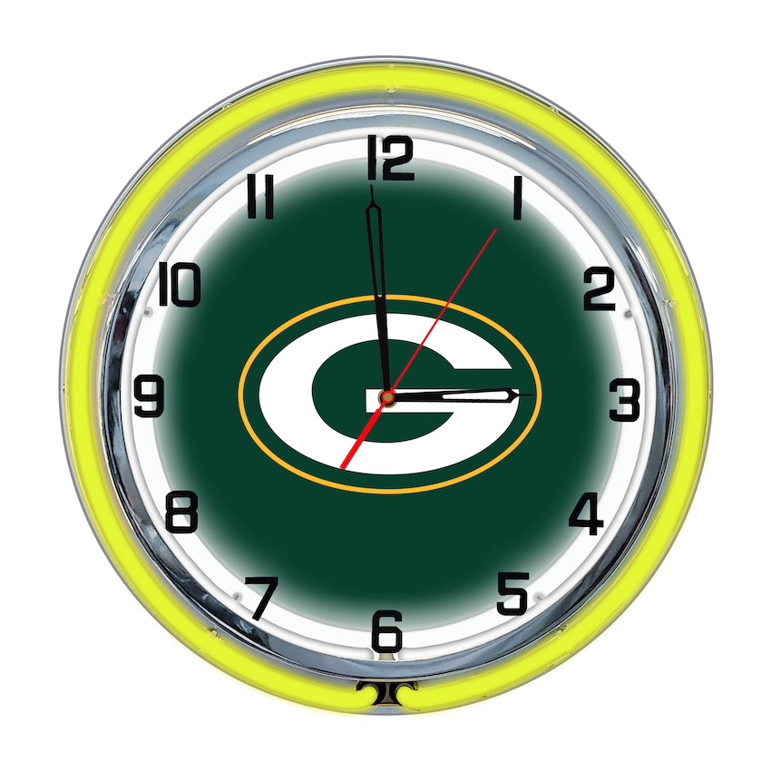 Green Bay Packers Chrome NEON Clock 18 inch