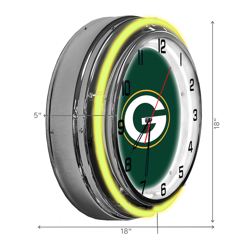 Green Bay Packers Chrome NEON Clock 18 inch