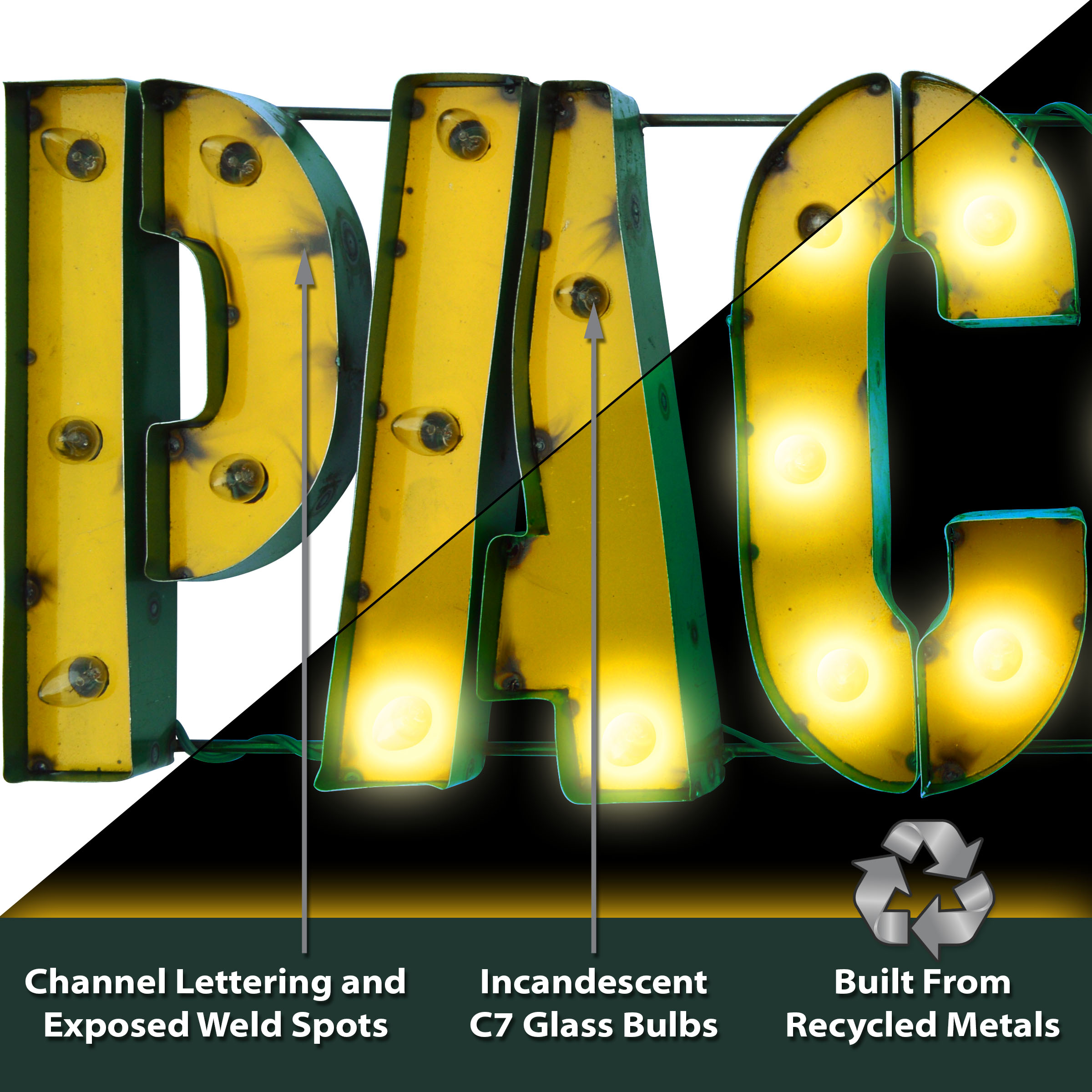 Green Bay Packers Recycled Metal Light Sign