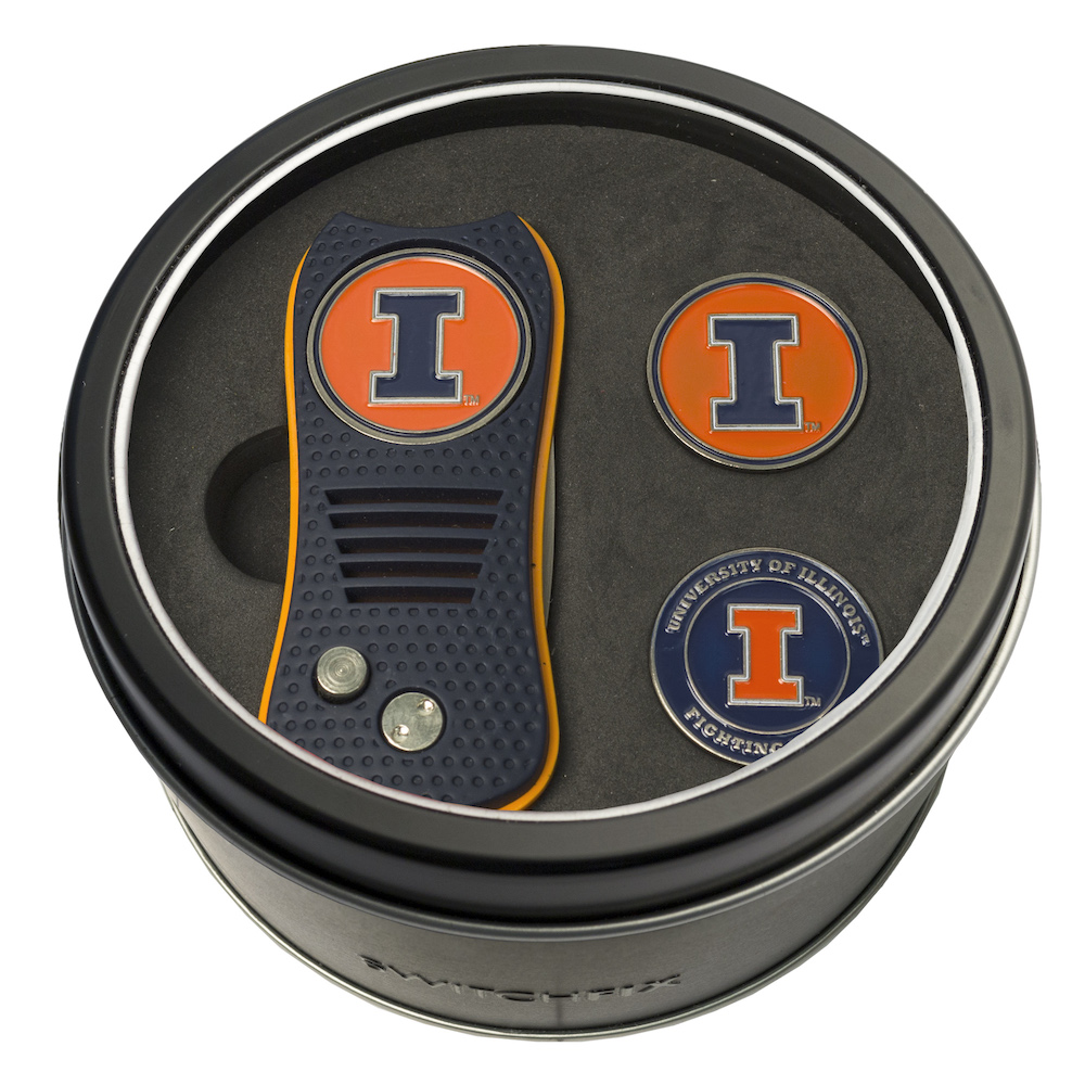 Illinois Fighting Illini Switchblade Divot Tool and 2 Ball Marker Gift Pack