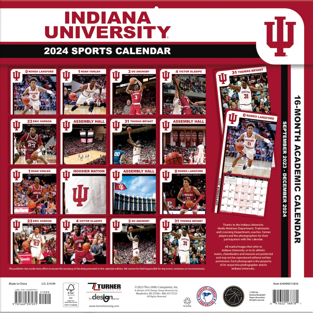 Indiana Hoosiers 2025 NCAA Team Wall Calendar