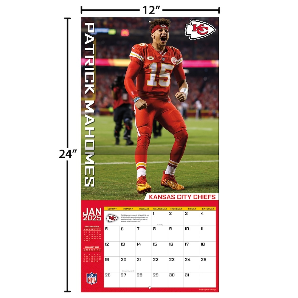 Kansas City Chiefs Patrick Mahomes 2025 NFL Wall Calendar