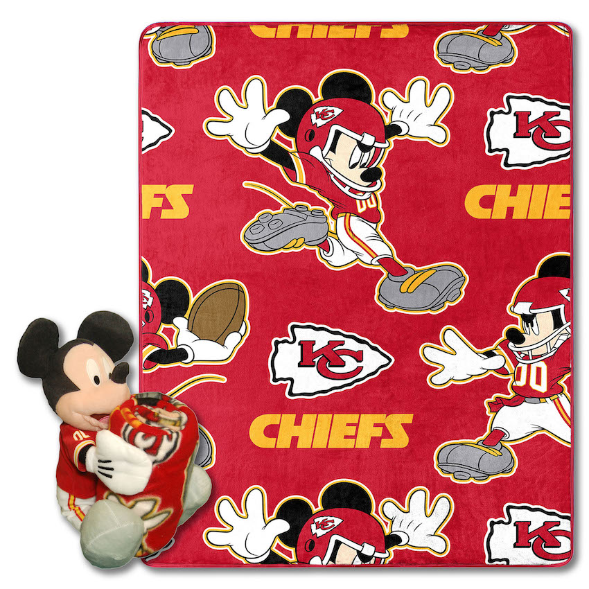 Kansas City Chiefs Disney Mickey Mouse Hugger and Silk Blanket Set