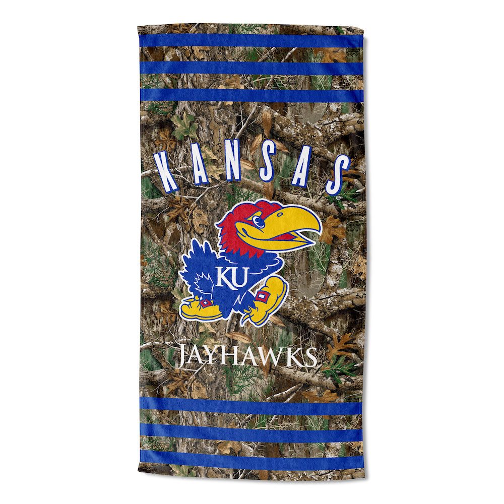 Kansas Jayhawks Real Tree Camo 30x60 Beach Towel