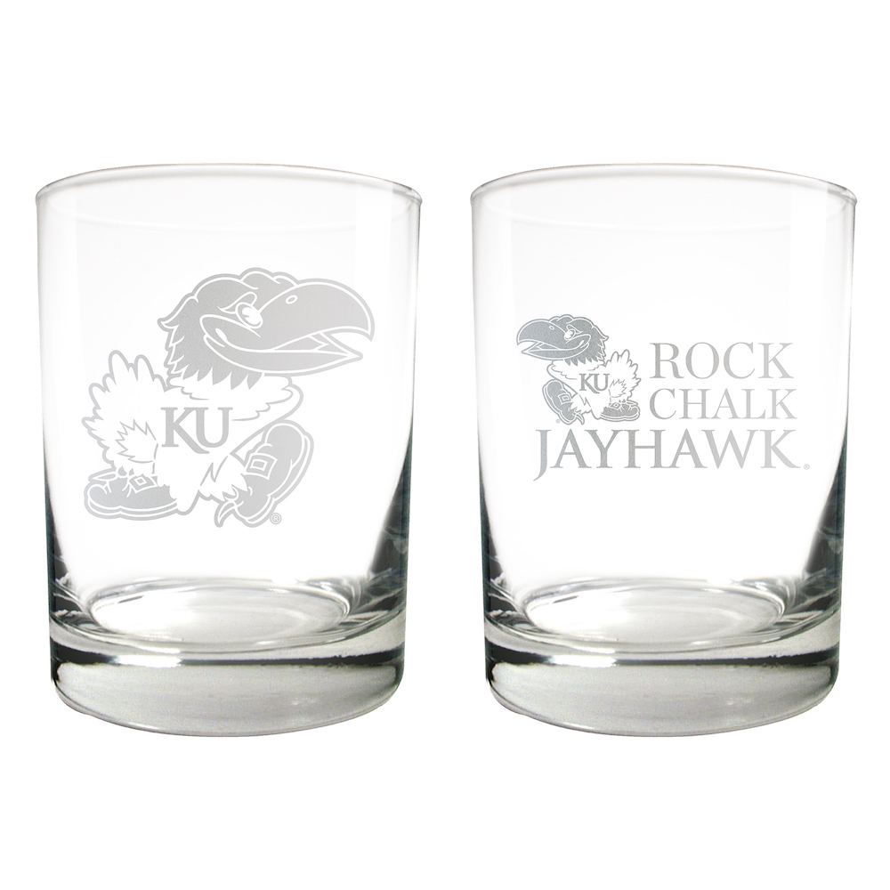 Kansas Jayhawks 2pc Rocks Glass Set