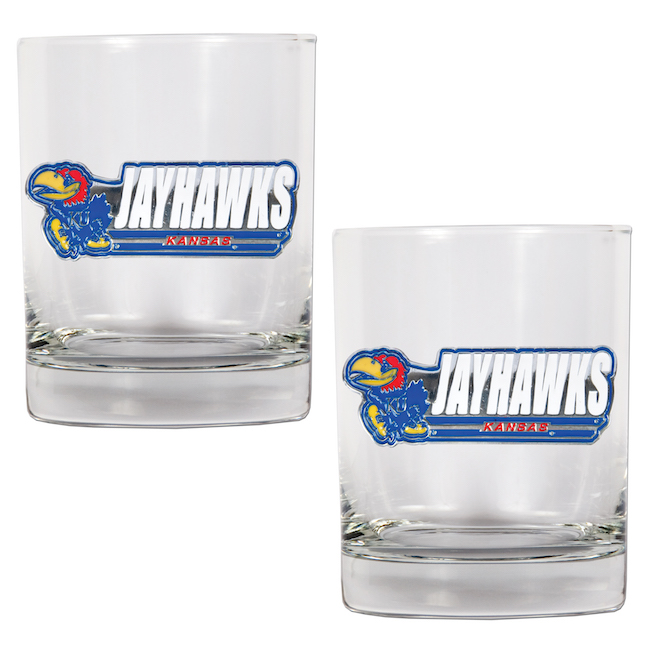 Kansas Jayhawks NCAA Logo 2pc Rocks Glass Set