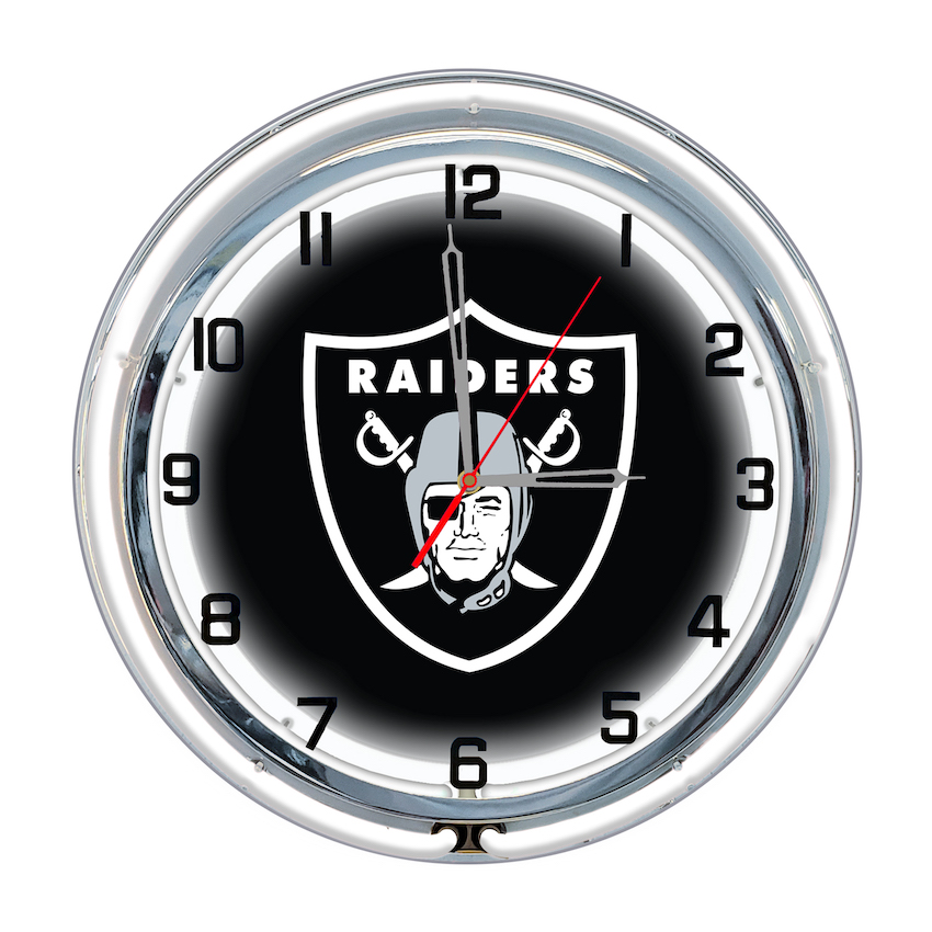 Las Vegas Raiders Chrome NEON Clock 18 inch
