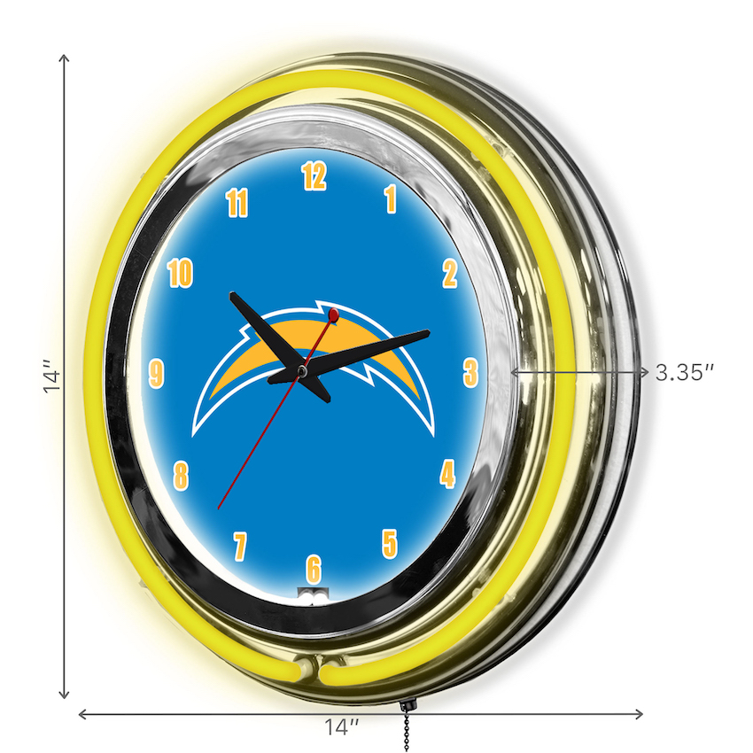 Los Angeles Chargers Chrome NEON Clock 14 inch