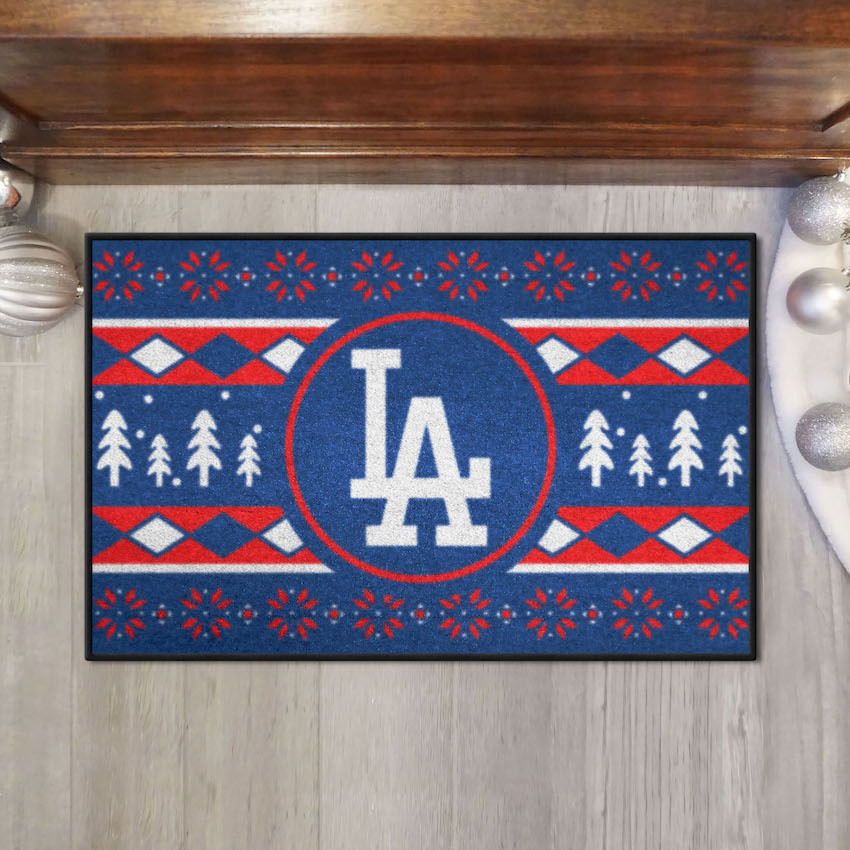 Los Angeles Dodgers Holiday Sweater Themed 20 x 30 STARTER Floor Mat